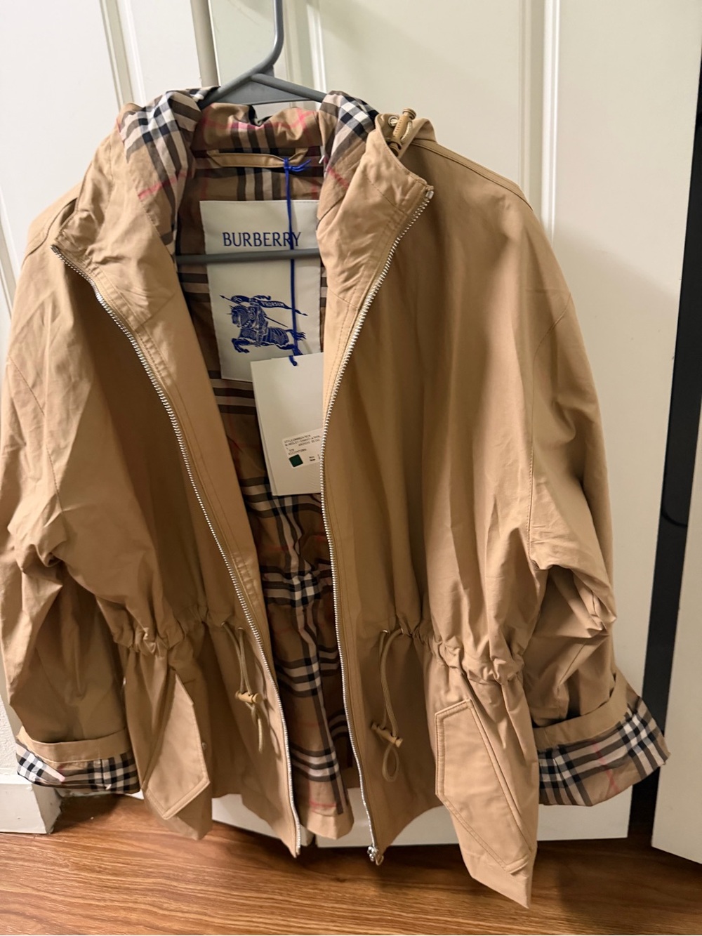 Burberry Beige Hooded Trench Coat with Signature Check Lining